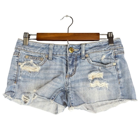 American Eagle Outfitters Pants - American Eagle Denim Shorts Womens 2 Light Wash Low Rise Distressed Y2K Cut Offs